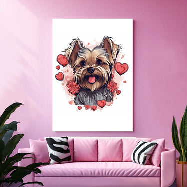 Cute Valentine Puppy Heart, Valentine Dog Canvas Print, Cute Yorkshire Love Canvas Wall Art, Valentine's Dog Painting, Valentine's Canvas, Pet Lover, Valentines Gift